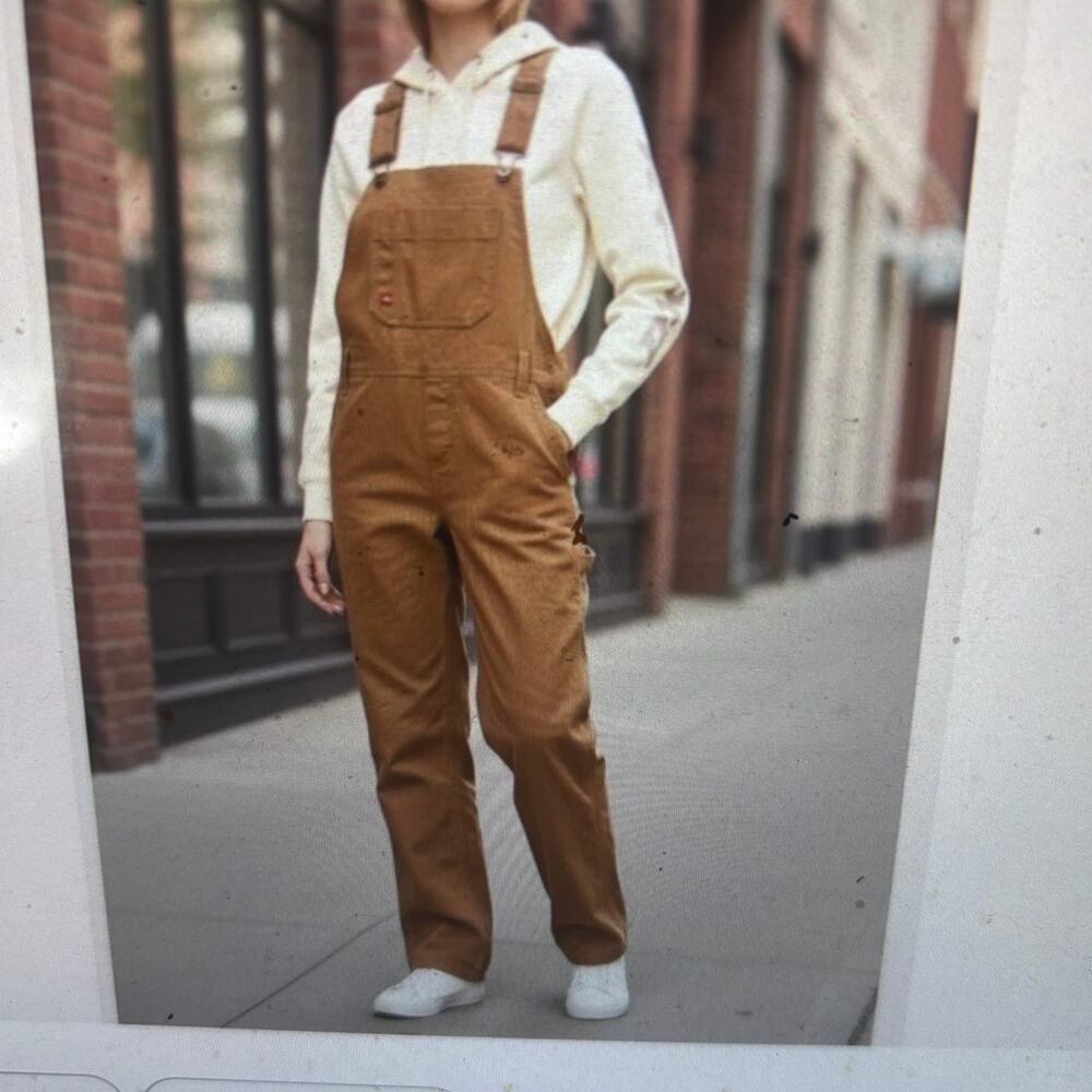 NWT DICKIES Women's Relaxed Fit Bib Overalls Duck Brown Pockets Smal